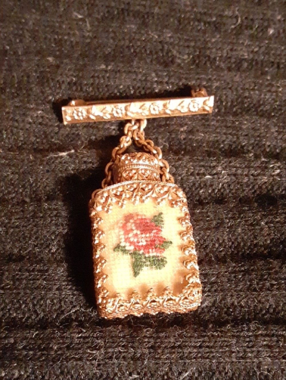 Antique Goldtone Flilgree  Mini Perfume Bottle